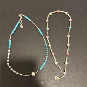 Blue and Pink Beaded Necklace Set with Unique Designs